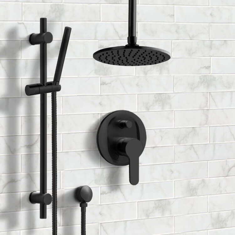 Remer SFR62 Matte Black Ceiling Rain Shower System with Handheld, Rainfall Shower Head, Shower Faucet Set